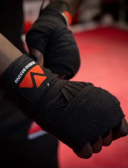 Moreno Boxing hand bandages wrapped around a boxer's hands
